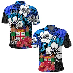 (Custom Text and Number) Fiji Tie Dye Polo Shirt Polynesian Blue Tribal Creative Tropical Flowers LT13