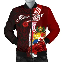Tonga Polynesian Custom Personalised Mens Bomber Jacket - Coat Of Arm With Hibiscus