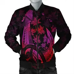 FamilyGaterJacket - Hawaiian Map Palm Trees Fish Hook Polynesian Bomber Jacket Colorful Red - AH - J5R