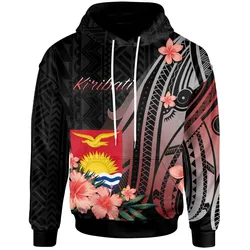 Kiribati Hoodie - Red Polynesian Hibiscus Pattern Style