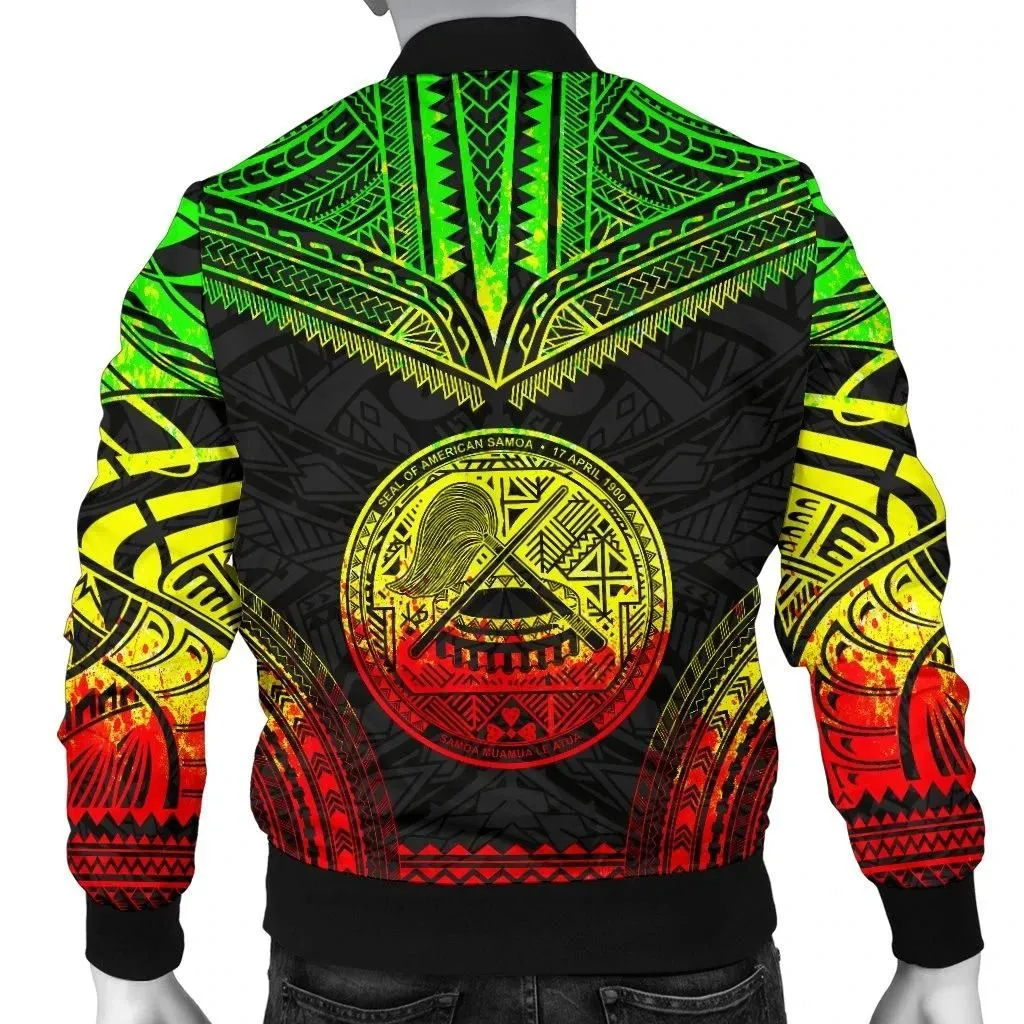 American Samoa Polynesian Chief Men's Bomber Jacket - Reggae Version - Bn10