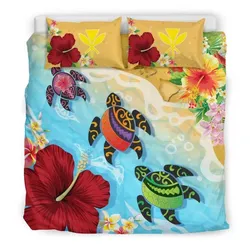 FamilyGater Bedding Set - Cover and Pillow Cases Kanaka Maoli (Hawaiian) Duvet Covers - Turtle Polynesian Hibiscus A10