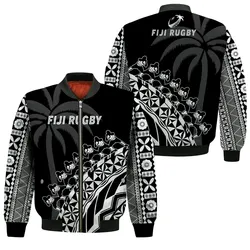 Fiji Rugby Bomber Jacket Fijian Cibi Dance Tapa Pattern Black LT14