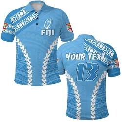 (Custom Personalised) Fiji Rugby Polo Shirt Fresh Version Blue - Custom Text and Number