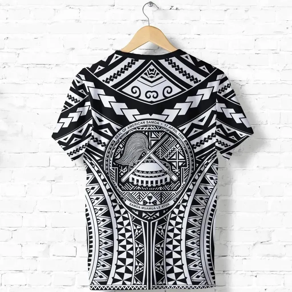 Polynesian Tattoo T Shirt, American Samoa Tribal Tattoo Shirt - White K5