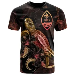 Alohawaii T-Shirt - Tee Guam Polyneisan - Turtle With Blooming Hibiscus Gold - BN22