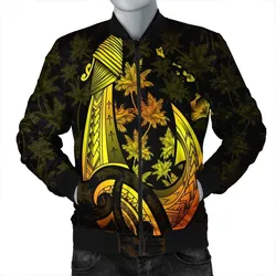 Hawaiian Map Palm Trees Fish Hook Polynesian Bomber Jacket Colorful Yellow