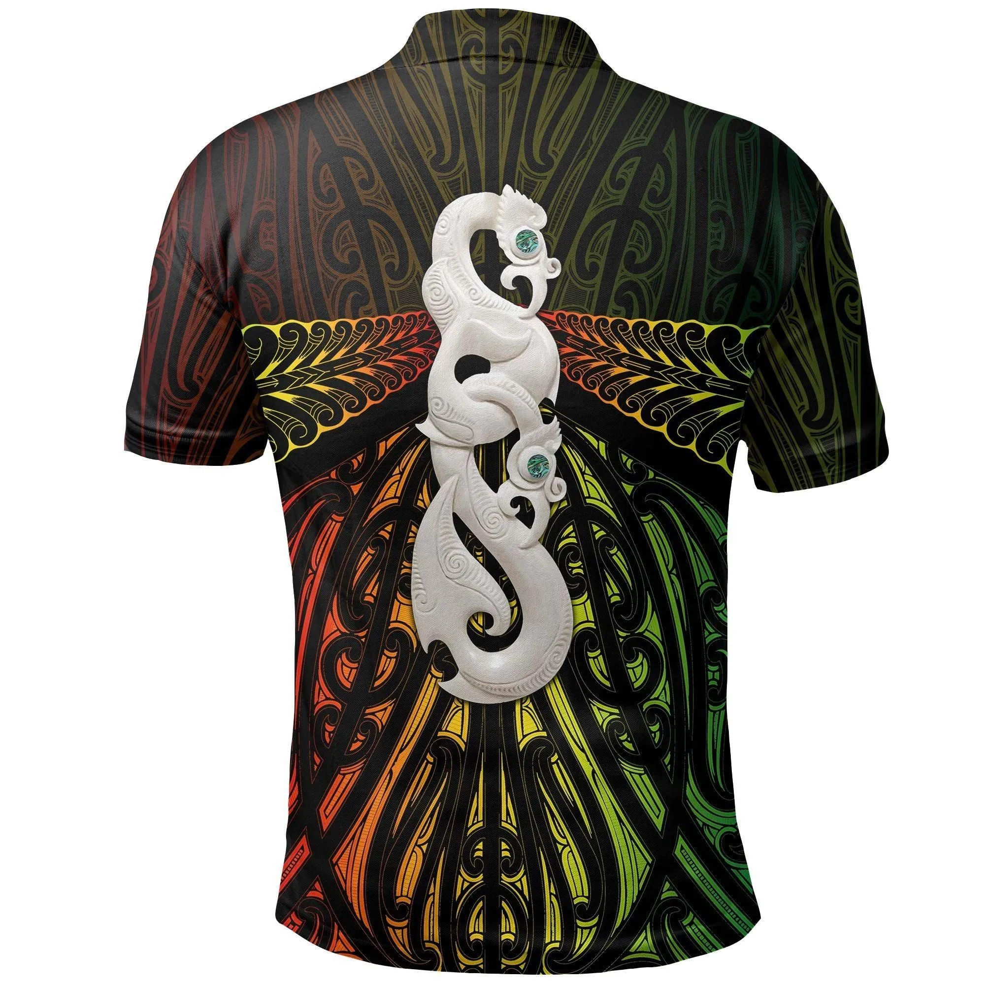 Polynesian Pride Polo Shirt - Maori Moko Tattoo Polo Shirt, Manaia Pounamu Golf Shirt Rasta