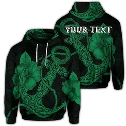 (Personalised) Hawaiian Anchor Poly Tribal Hibiscus Polynesian Hoodie Green
