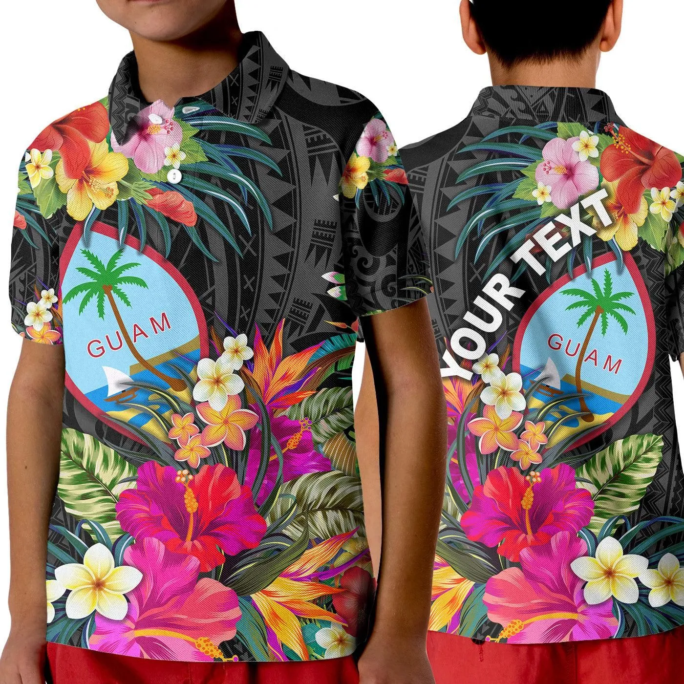 (Custom Personalised) Guam Polynesian Polo Shirt KID Tropical Flowers - Colorful Vibes LT8