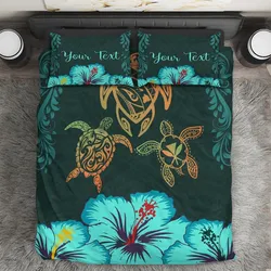 Hawaii Map Turtle Hibiscus Polynesian Luxury Sarong Honu Ohana Bedding Set All Over Printed
