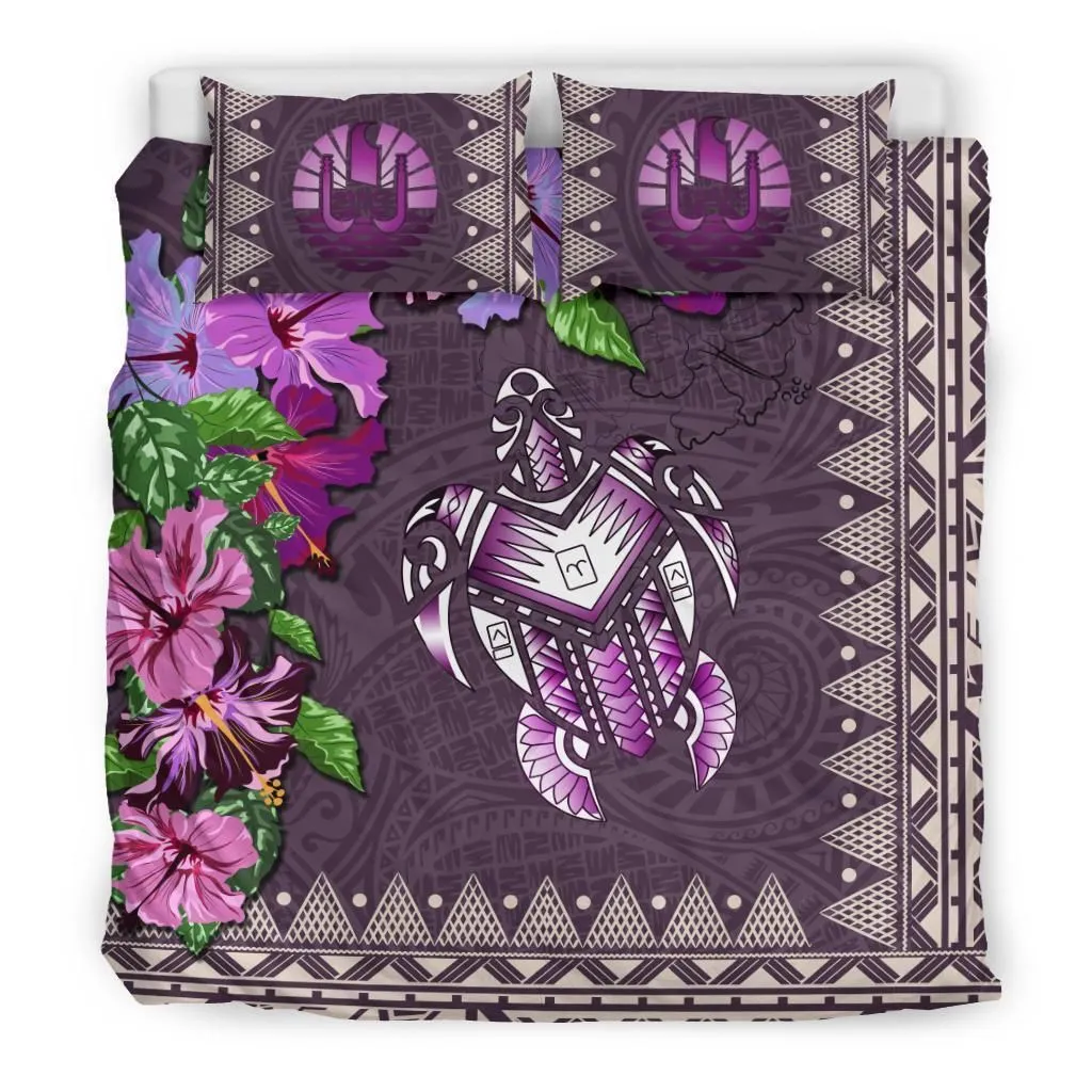 Polynesian Tahiti Turtle Hibiscus Purple A Bedding Set Camlisq