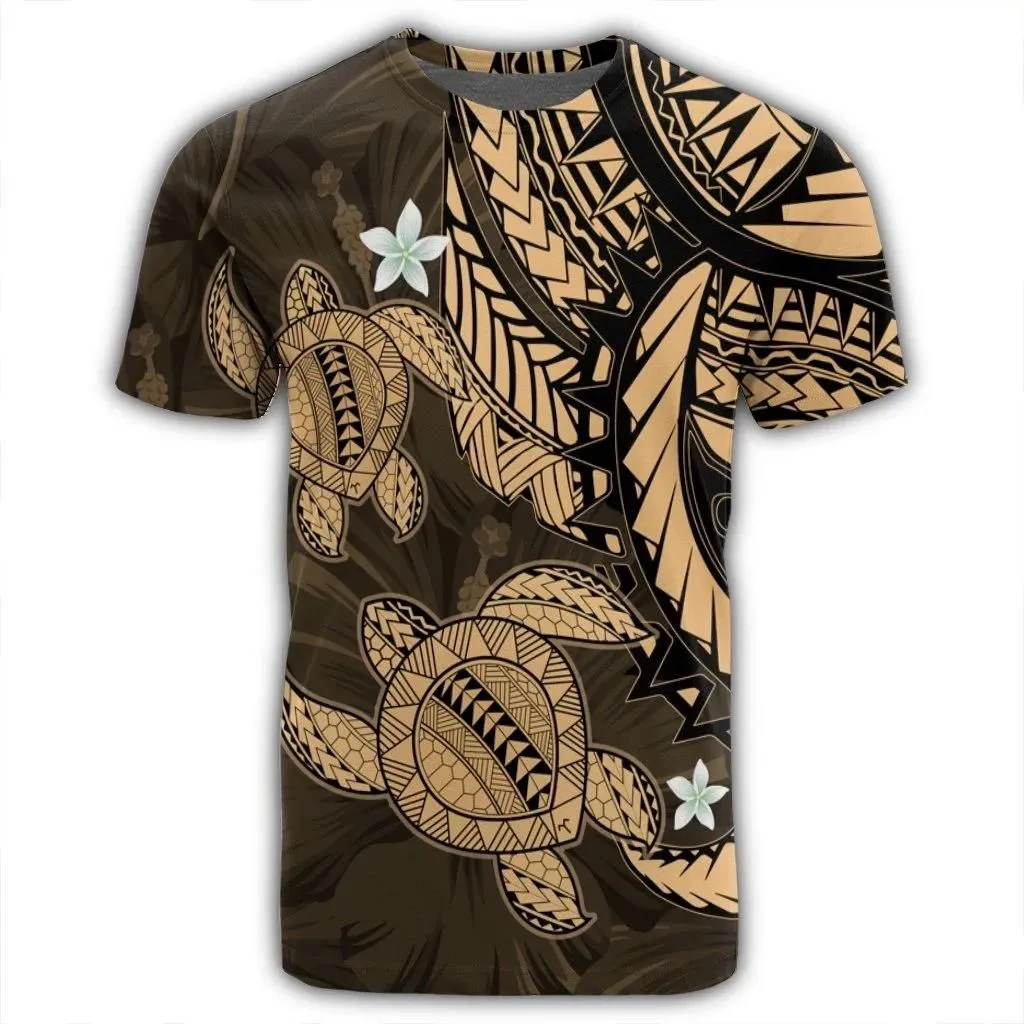 Alohawaii Tee - Hawaii Polynesian Turtle Hibiscus T-shirt Gold - AH - J4R