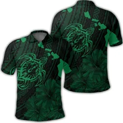 Hawaiian Hibiscus Sea Turtle Swim Polynesian Polo Shirt - Green - AH