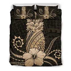 FamilyGater Home Set - Hawaii Polynesian Pineapple Hibiscus Bedding Set - Zela Style Gold - AH - J4