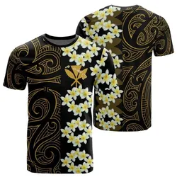 Hawaii Plumeria Kanaka Polynesian T-Shirt - Curtis Style - Gold
