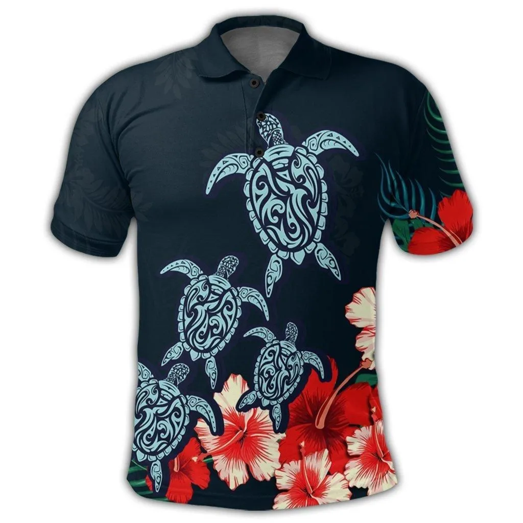 Hawaiian Hibiscus and Turtle Polynesian Polo Shirt