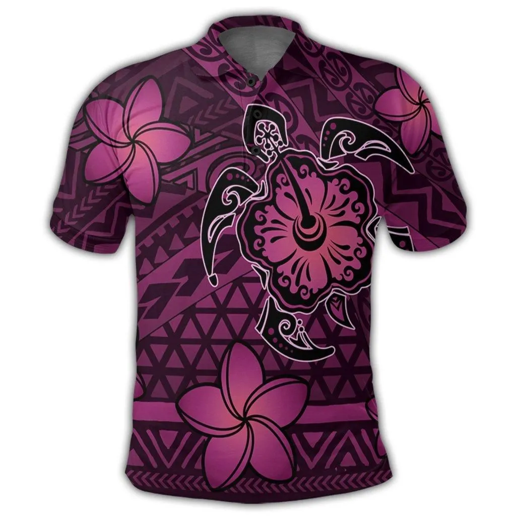 Hawaii Mix Polynesian Turtle Plumeria Polo Shirt - AH - Nick Style - Pink