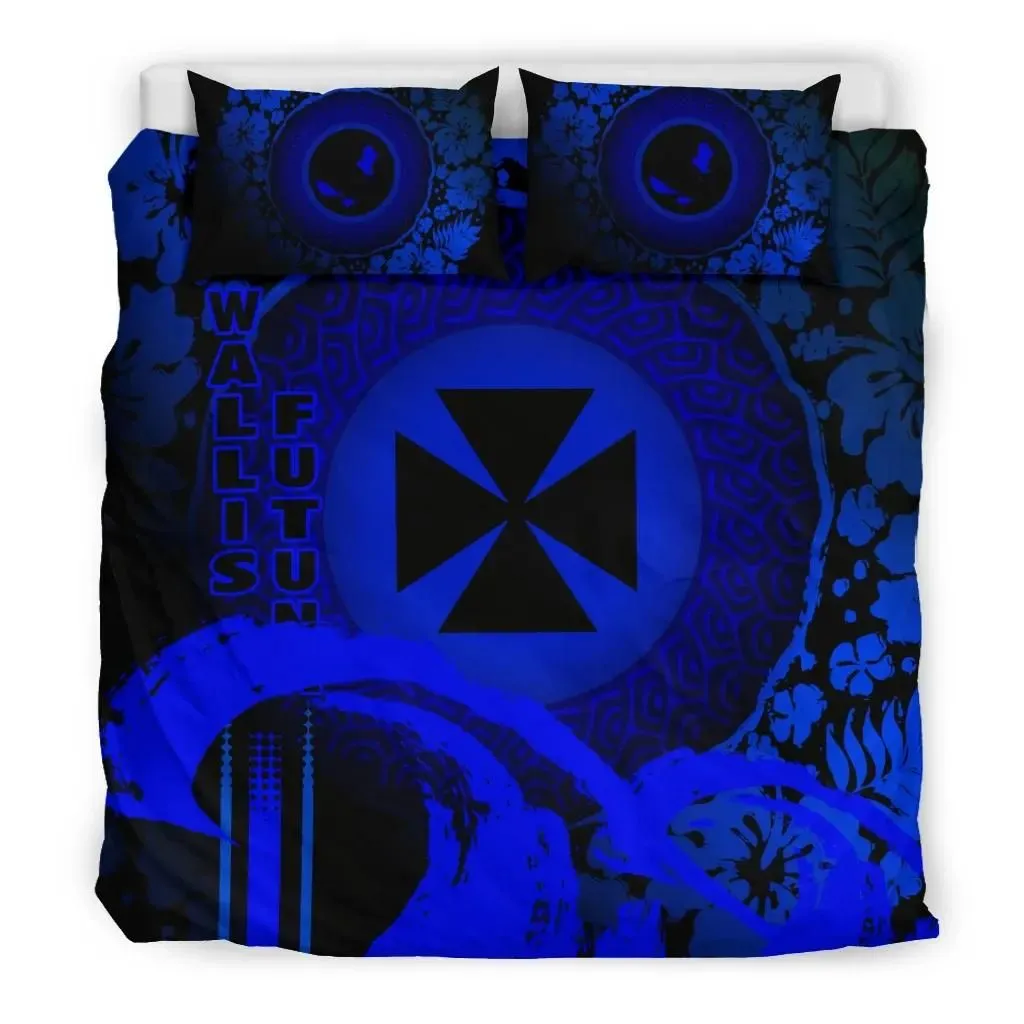 Wallis And Futuna Bedding Set - Hibiscus And Wave Blue K7