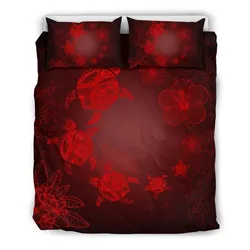 Hawaiian Plumeria Hibiscus Turtle Under The Sea Polynesian Bedding Set Red