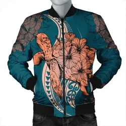 Hawaii Polynesian Turtle Hibiscus Bomber Jacket