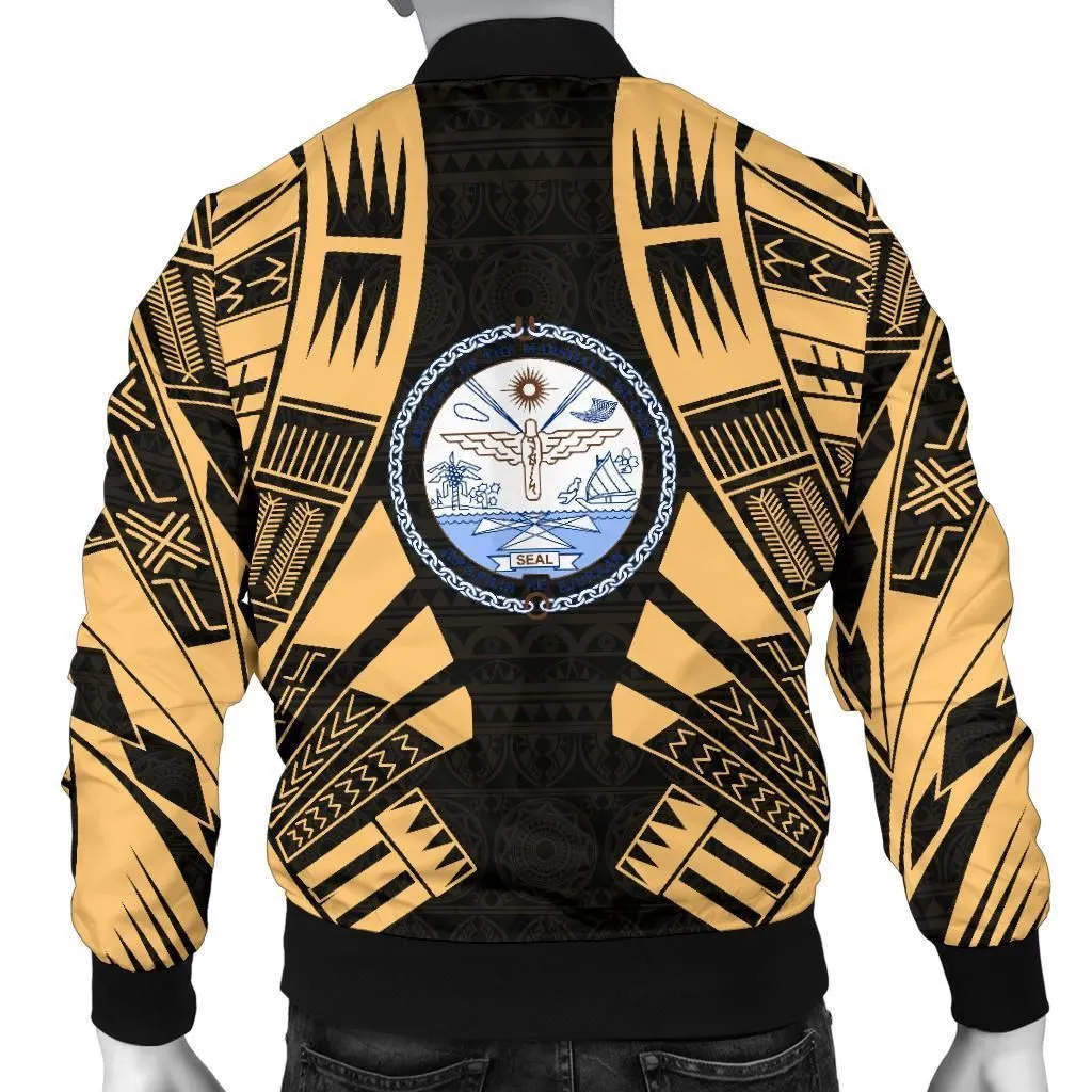 Marshall Islands Men Bomber Jackets - Polynesian Tattoo Gold