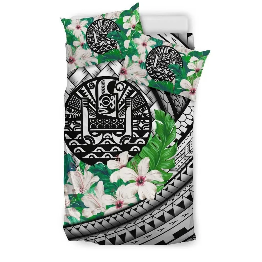 FamilyGater Bedding Set - Cover and Pillow Cases Tahiti - Lauhala Polynesian Hibiscus Gray A24