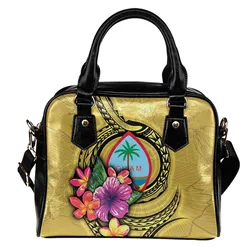 Guam Polynesian Shoulder Handbag - Floral With Seal Gold
