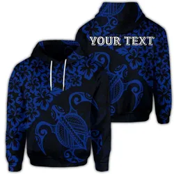 (Personalised) Hawaiian Map Turtle Hibiscus Kanaka Polynesian Hoodie - Blue - AH