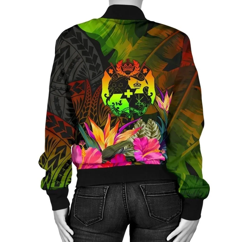 FamilyGater Jacket - Bomber Jacket Tonga Polynesian - Hibiscus and Banana Leaves - BN15