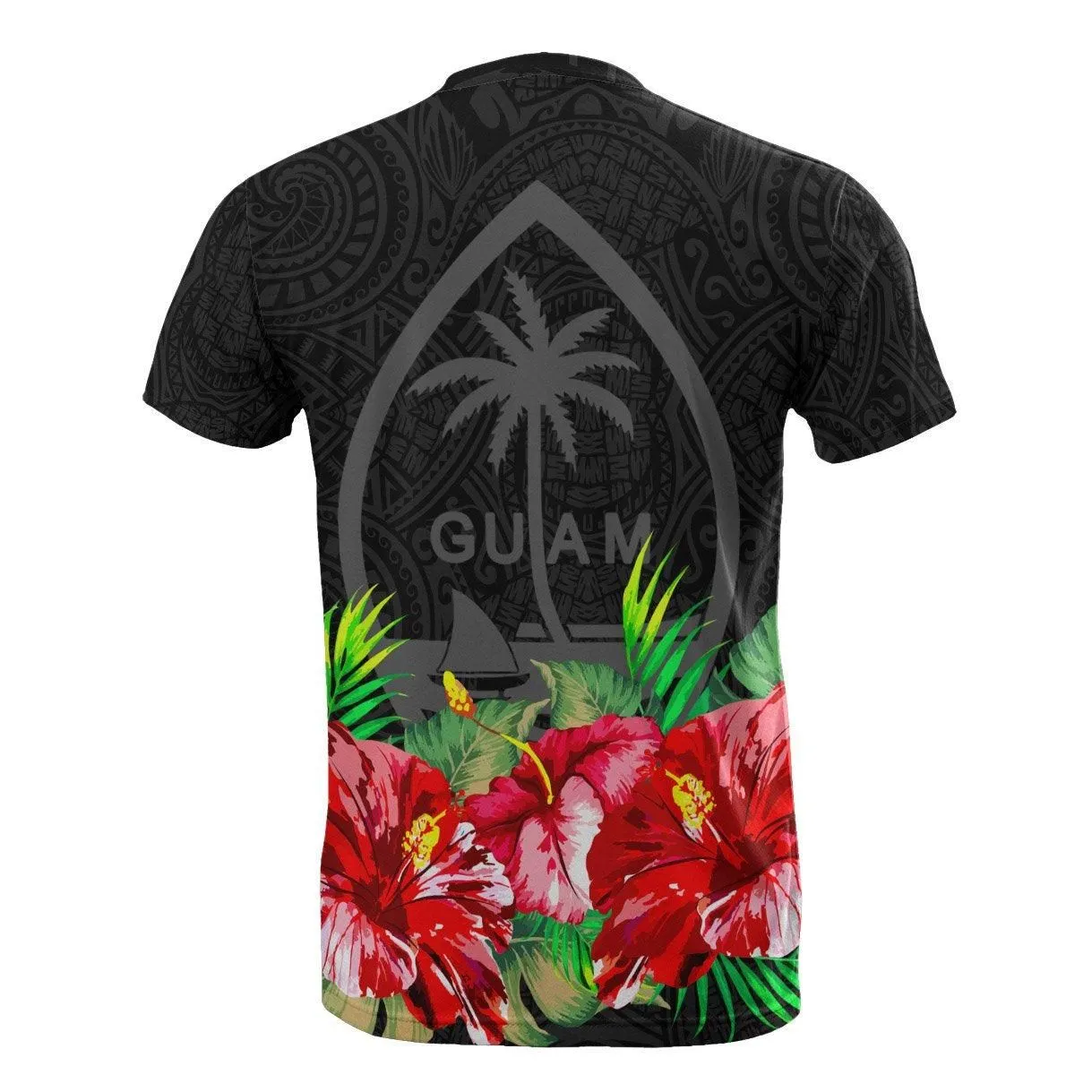 Guam Polynesian T-shirt Black Hibiscus