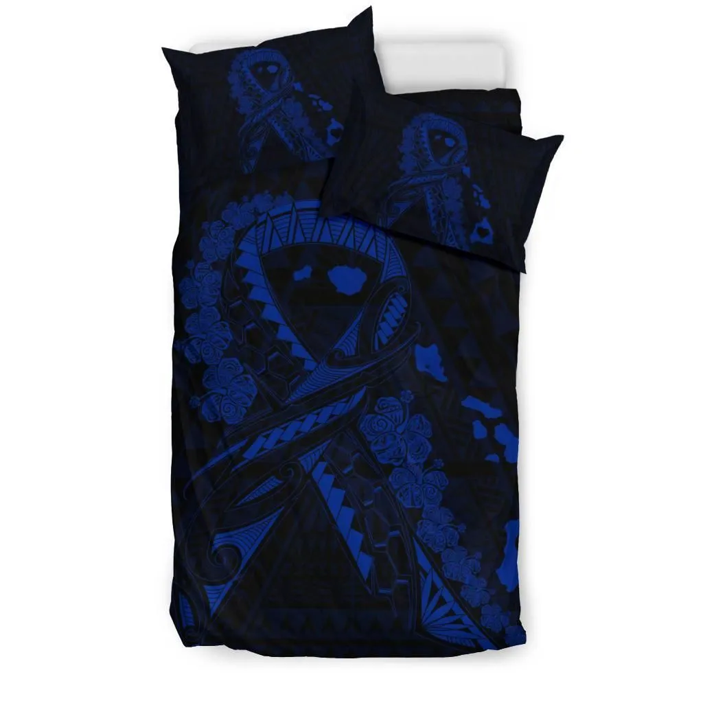 FamilyGater Bedding Set - Cover and Pillow Cases Hawaiian Map Heart Ribbon Cancer Hibiscus Polynesian - Blue - AH J4