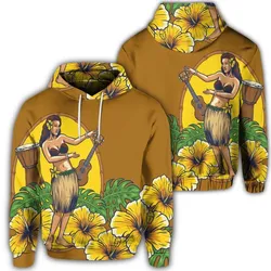 Hawaiian Hula Girl Monstera Hibiscus Polynesian Hoodie