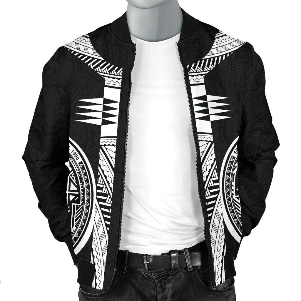 American Samoa Polynesian Men Bomber Jacket - Black Armor Tattoo - BN11