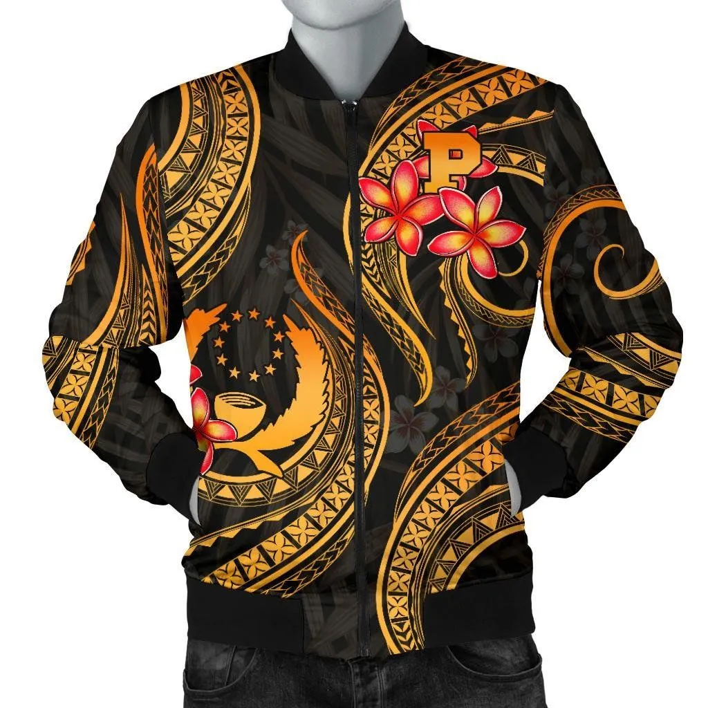 Pohnpei Micronesian Men Bomber Jacket - Gold Plumeria - BN11