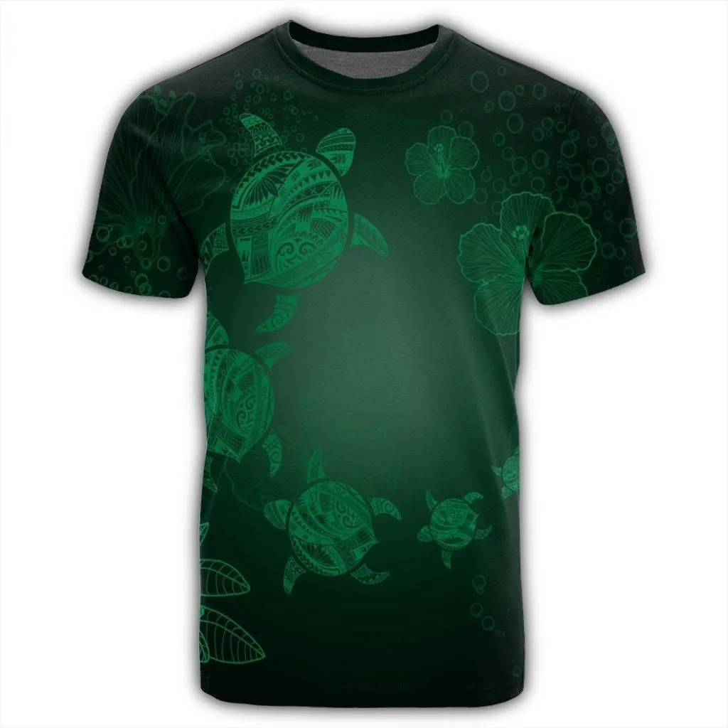 Hawaiian Plumeria Hibiscus Turtle Under Sea Polynesian T-Shirt Green AH