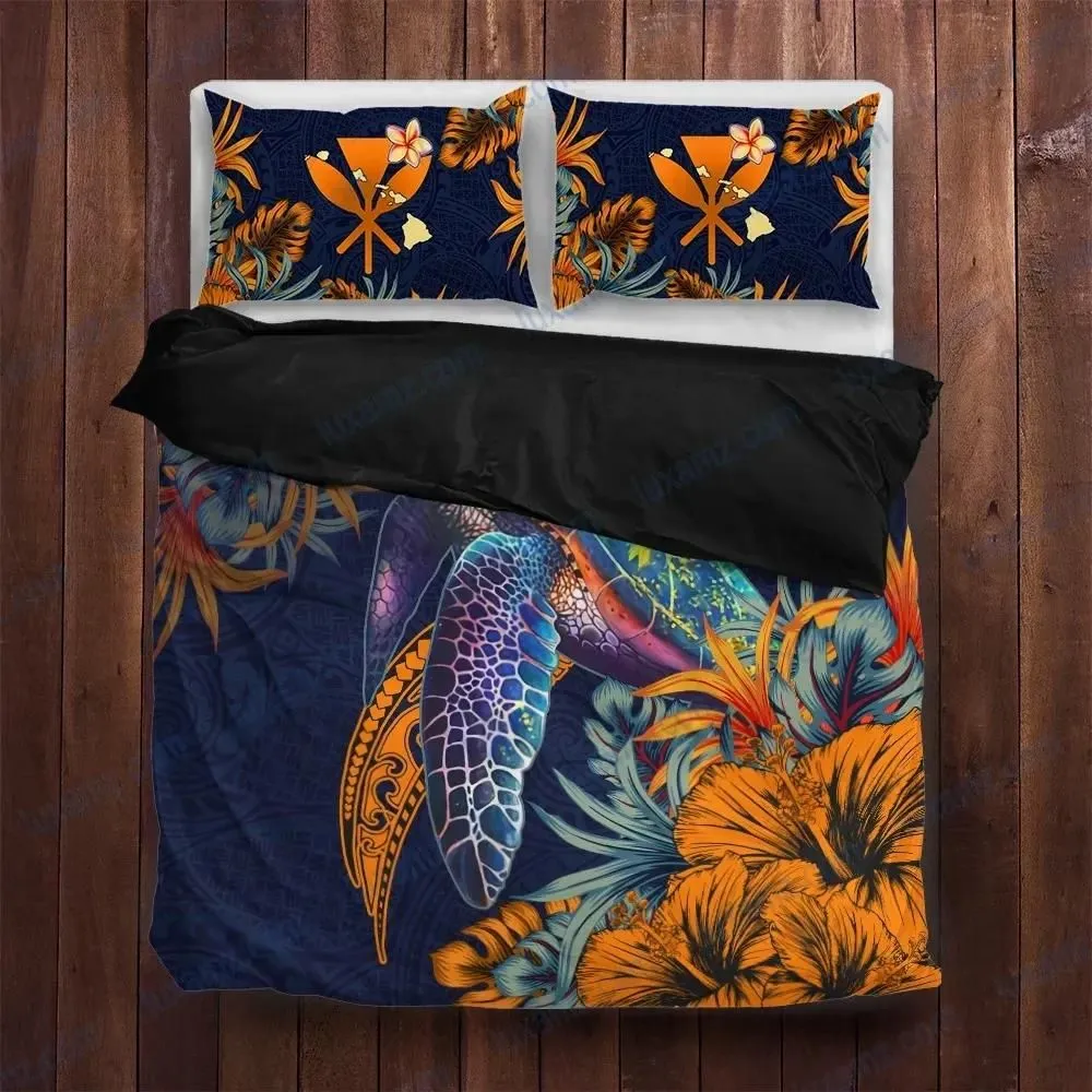 Kanaka Maoli (Hawaiian) Bedding Set - Polynesian Turtle Hibiscus And Plumeria - BN21