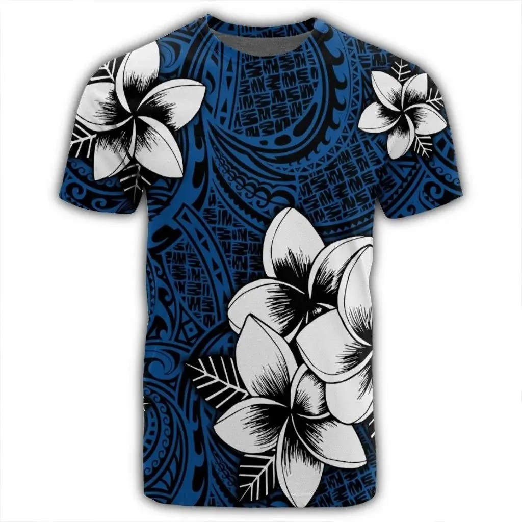 Alohawaii Tee - Hawaiian Plumeria Tribal Polynesian T-Shirt Blue AH - J0R