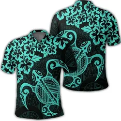 Alohawaii Shirt - Hawaiian Map Turtle Hibiscus Kanaka Polynesian Polo Shirt - Turquoise - AH - J4R