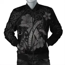 Alohawaii Jacket - Hawaii Turtle Flower Polynesian Bomber Jacket - Gray - AH - J4R