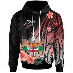 Fiji Hoodie - Red Polynesian Hibiscus Pattern Style