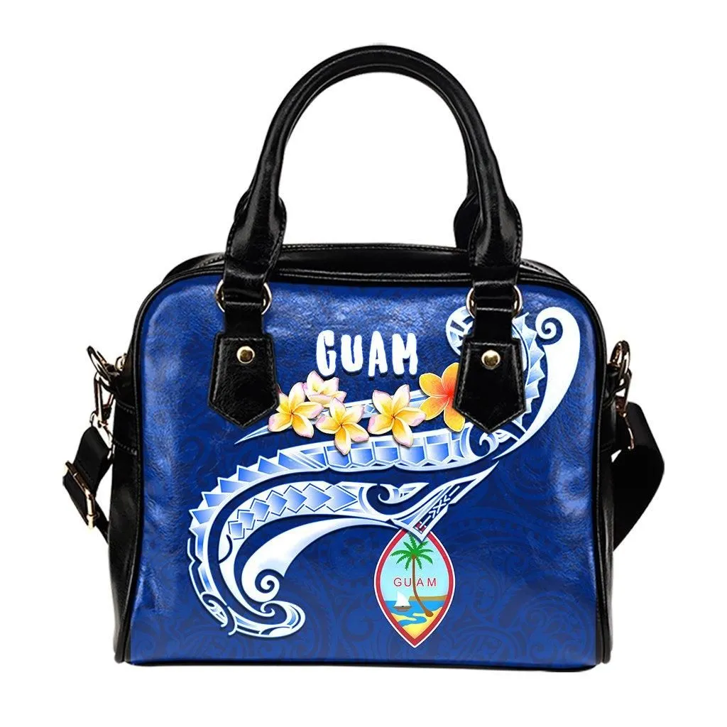 Guam Personalised  Shoulder Handbag - Guam Seal Polynesian Patterns Plumeria (Blue)