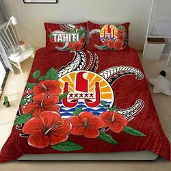 FamilyGater Bedding Set - Cover and Pillow Cases Polynesian - Tahiti - Hibiscus Coat of Arm Red - BN11