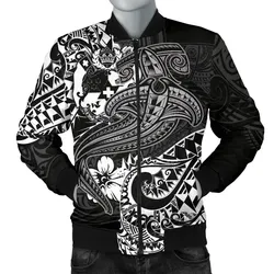 Tonga Men's Bomber Jacket  - White Shark Polynesian Tattoo - BN18