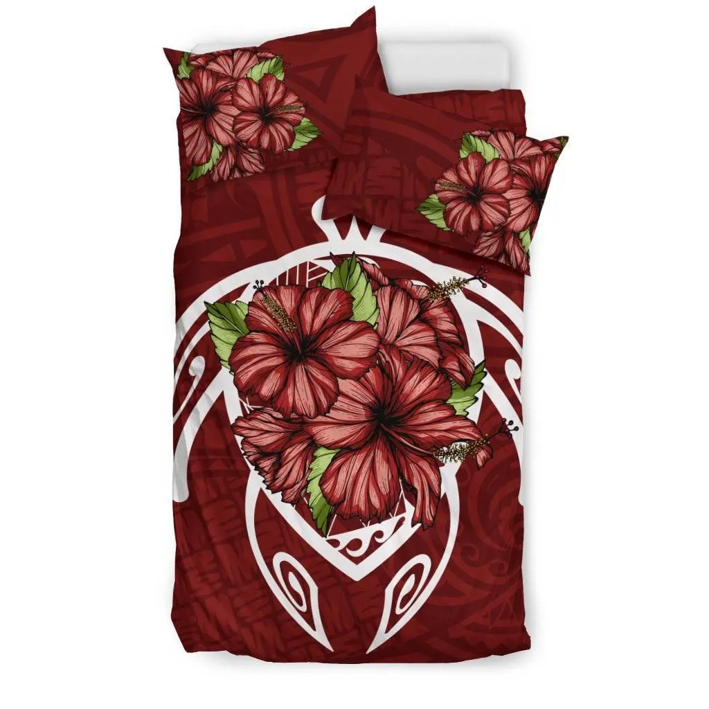 FamilyGater Bedding Set - Cover and Pillow Cases Hawaiian - Hawaii Turtle Hibiscus Polynesian - Red \bTwo - AH J4