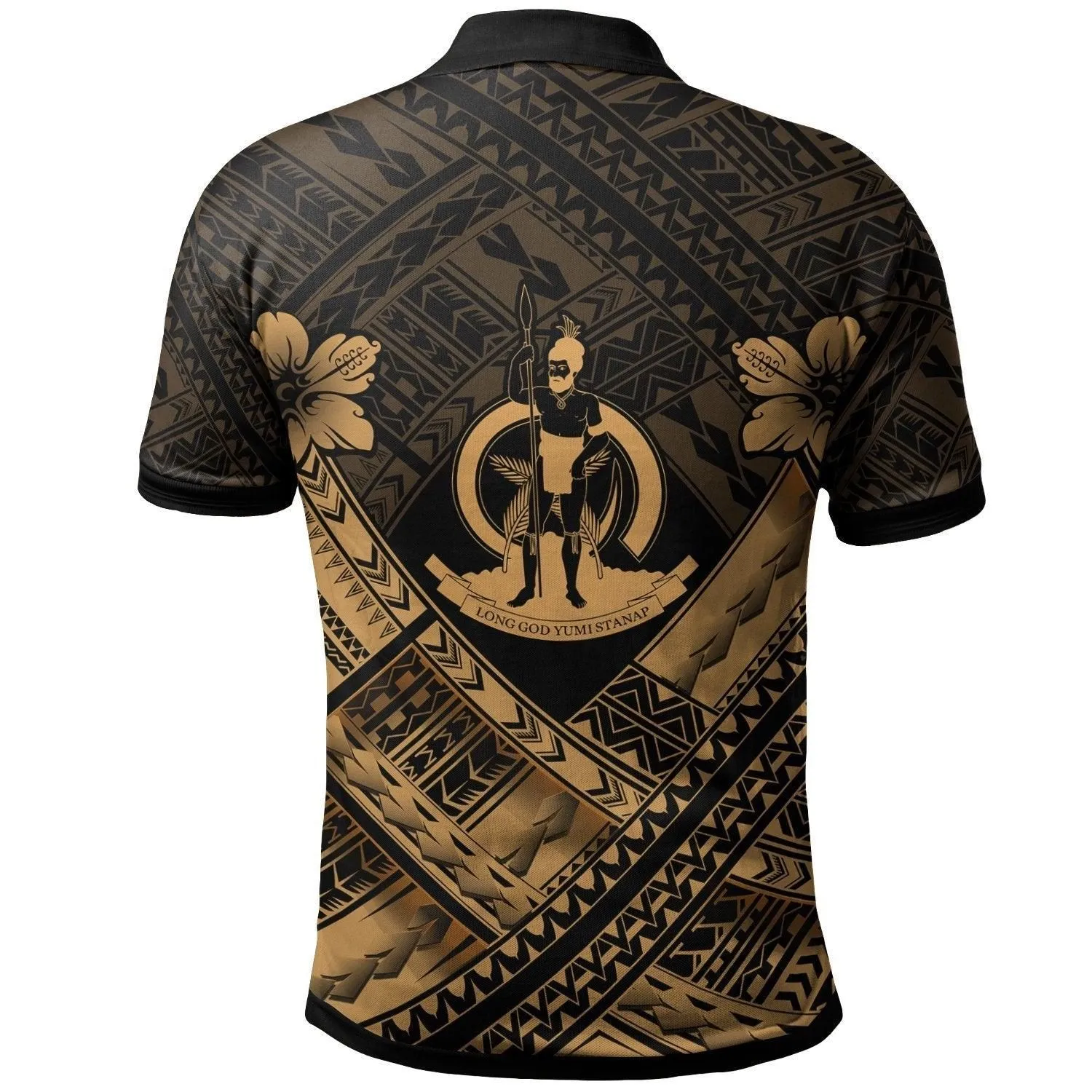 Vanuatu Custom Personalised Polynesian Polo Shirt - Vanuatu Gold Seal Camisole Hibiscus Style
