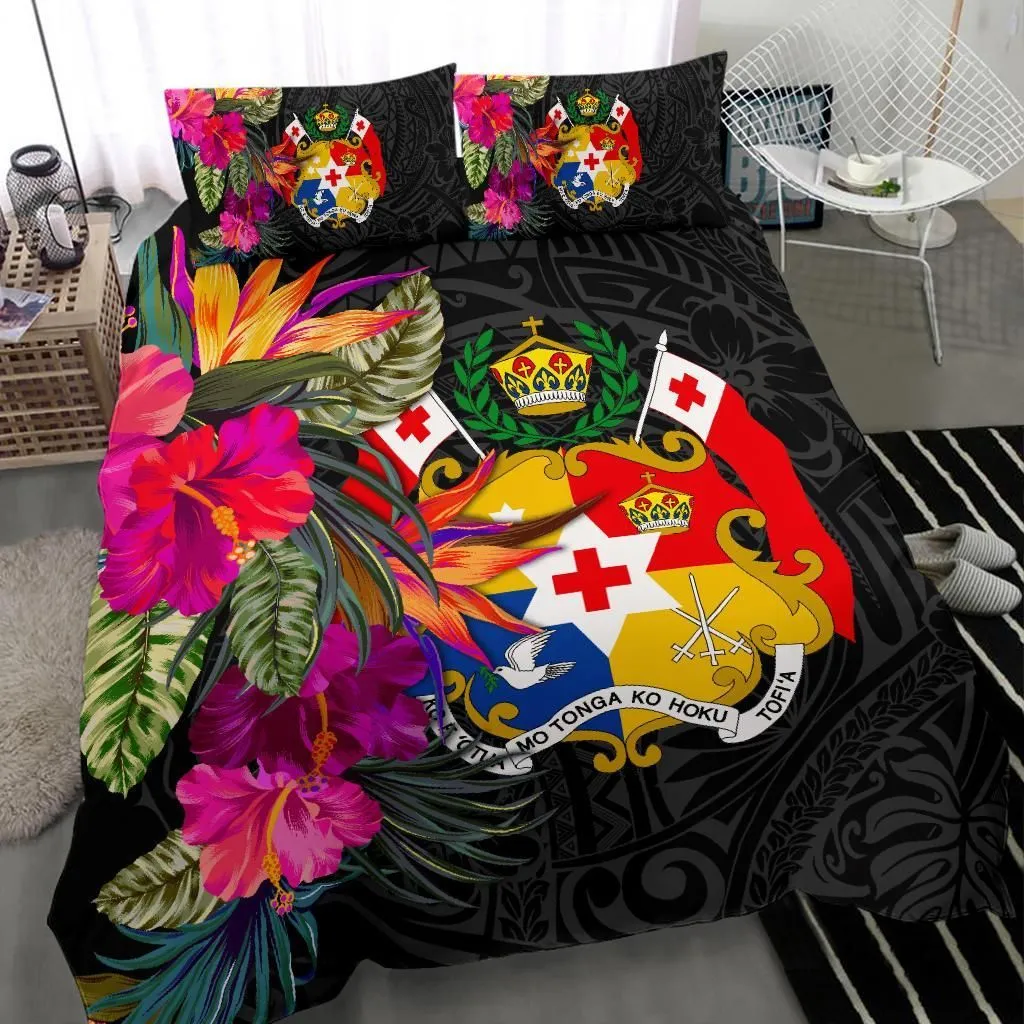 FamilyGater Bedding Set - Cover and Pillow Cases Tonga - Polynesian Hibiscus Pattern - BN39