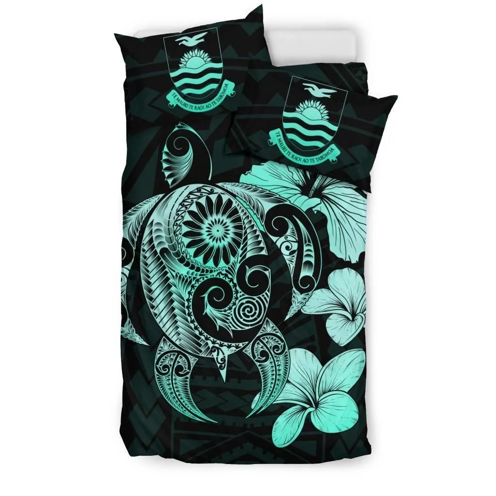 Alohawaii Bedding Set - Cover and Pillow Cases Kiribati Hibiscus Plumeria Mix Polynesian Turquoise Turtle - J1