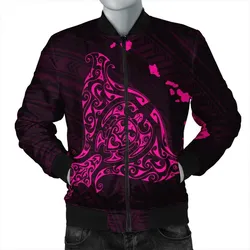 Hawaiian Map Manta Ray Pink Polynesian Bomber Jacket - AH