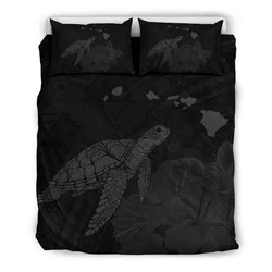 Hawaii Polynesian Hibiscus Turtle Map Bedding Set - AH - Grey